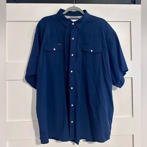 Men's Navy Short-Sleeve pearl snap Button-Up Shirt